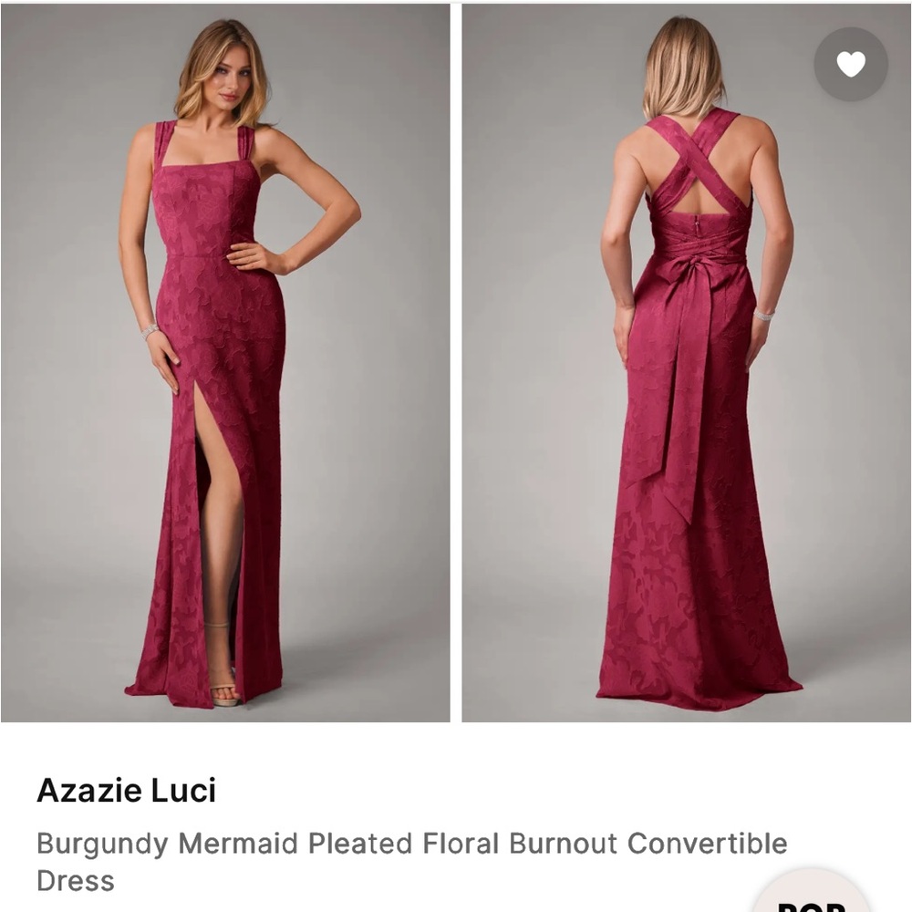 Azazie Burgundy Mermaid Pleated Floral Burnout Convertible Dress